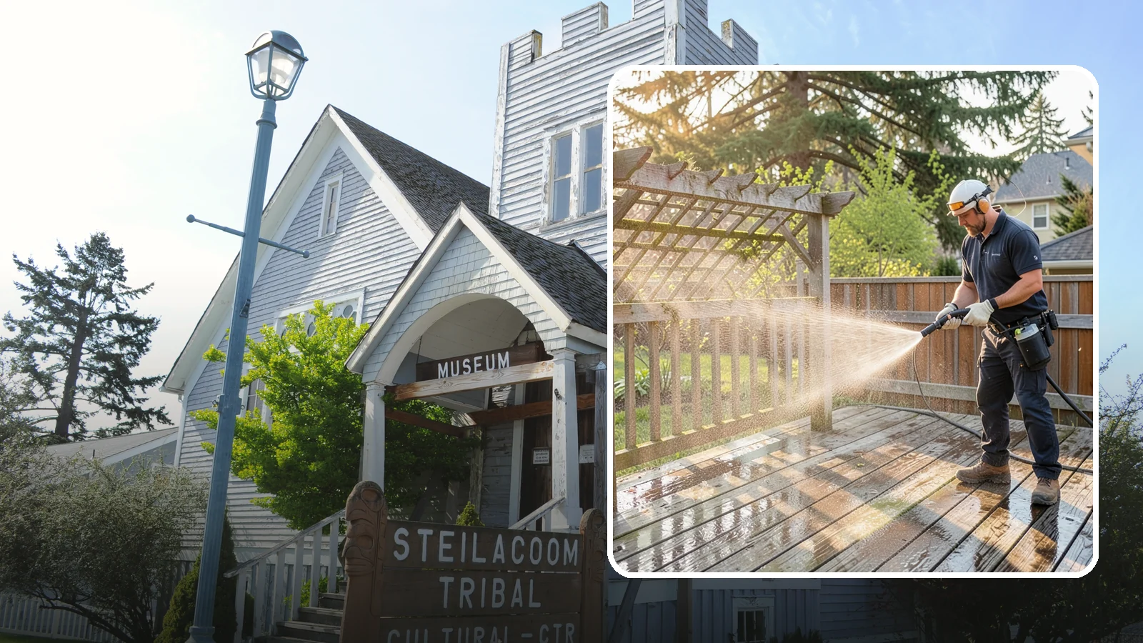 Arbor Cleaning in Steilacoom, Pierce County, WA - We soft wash garden arbors to lift the moss, algae, and climbing-plant residue that settle into their slats and joints.