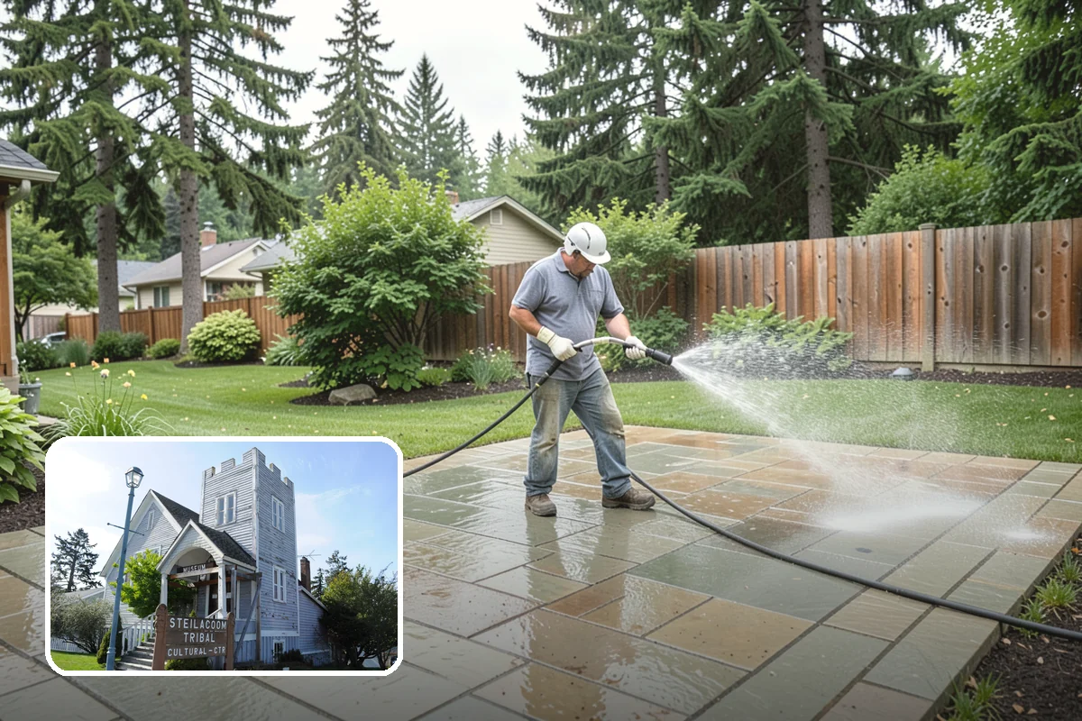 Arbor Cleaning in Steilacoom, Pierce County, WA - Removes green algae film from beams, slats, and joints