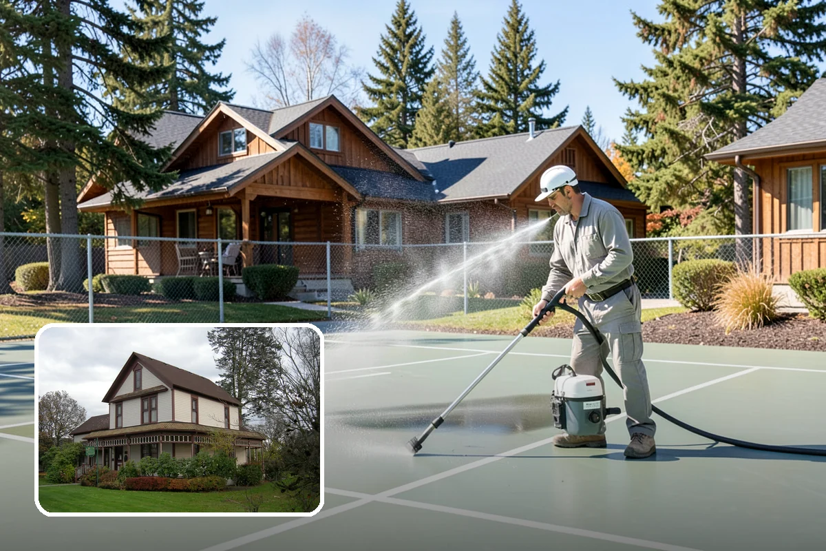 Arbor Cleaning in Sumner, Pierce County, WA - Removes green algae film from beams, slats, and joints
