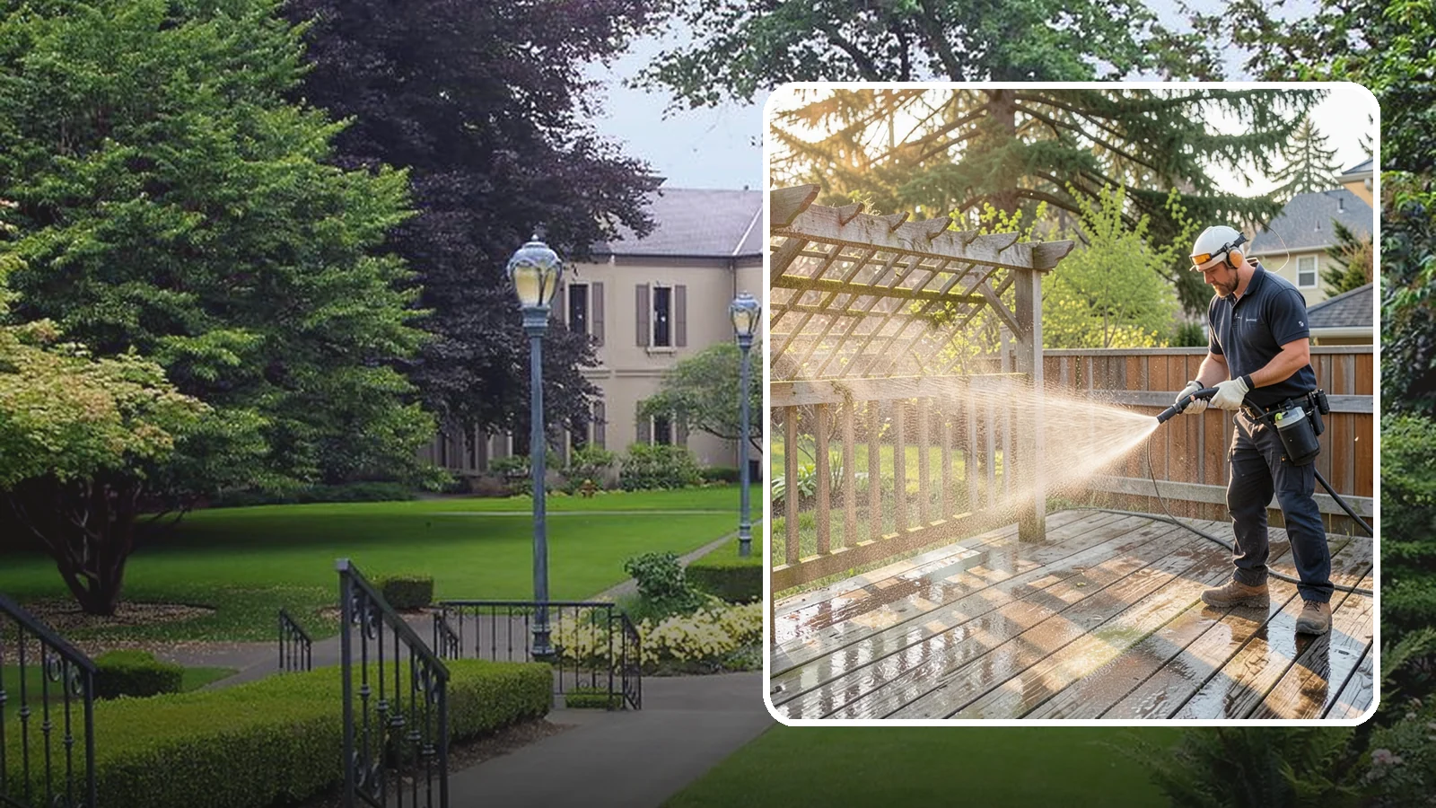 Arbor Cleaning in Woodinville, King County, WA - We soft wash garden arbors to lift the moss, algae, and climbing-plant residue that settle into their slats and joints.