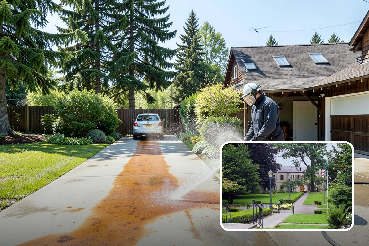 Arbor Cleaning in Woodinville, King County, WA - Removes green algae film from beams, slats, and joints