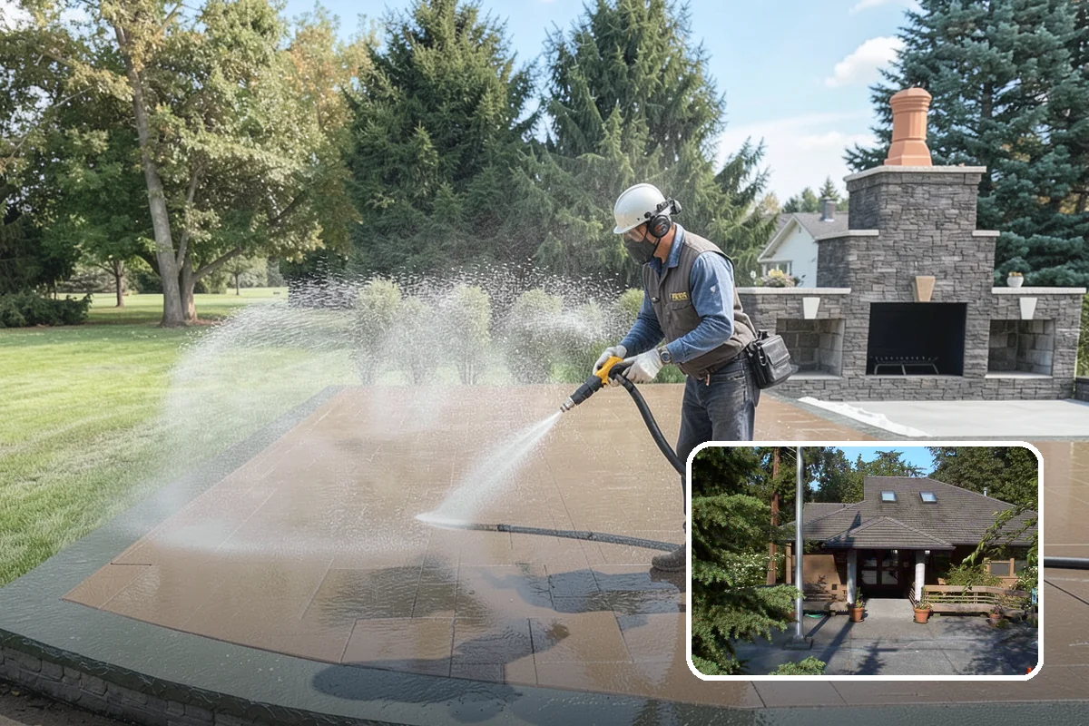 Arbor Cleaning in Yarrow Point, King County, WA - Removes green algae film from beams, slats, and joints