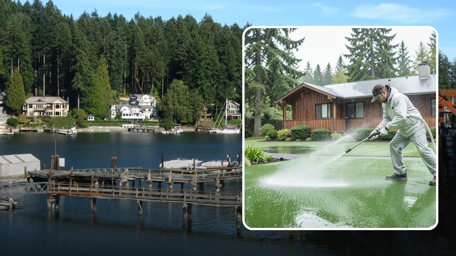 Artificial Turf Cleaning in Gig Harbor, Pierce County, WA - We deep-clean artificial turf to flush out the odor, debris, and algae that synthetic lawns trap in a rainy climate.