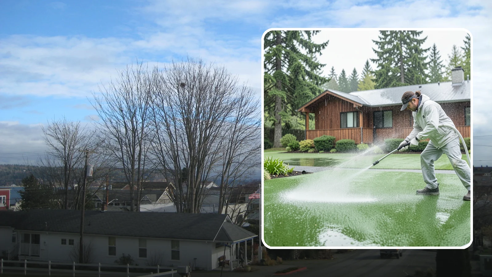 Artificial Turf Cleaning in Langley, Island County, WA - We deep-clean artificial turf to flush out the odor, debris, and algae that synthetic lawns trap in a rainy climate.