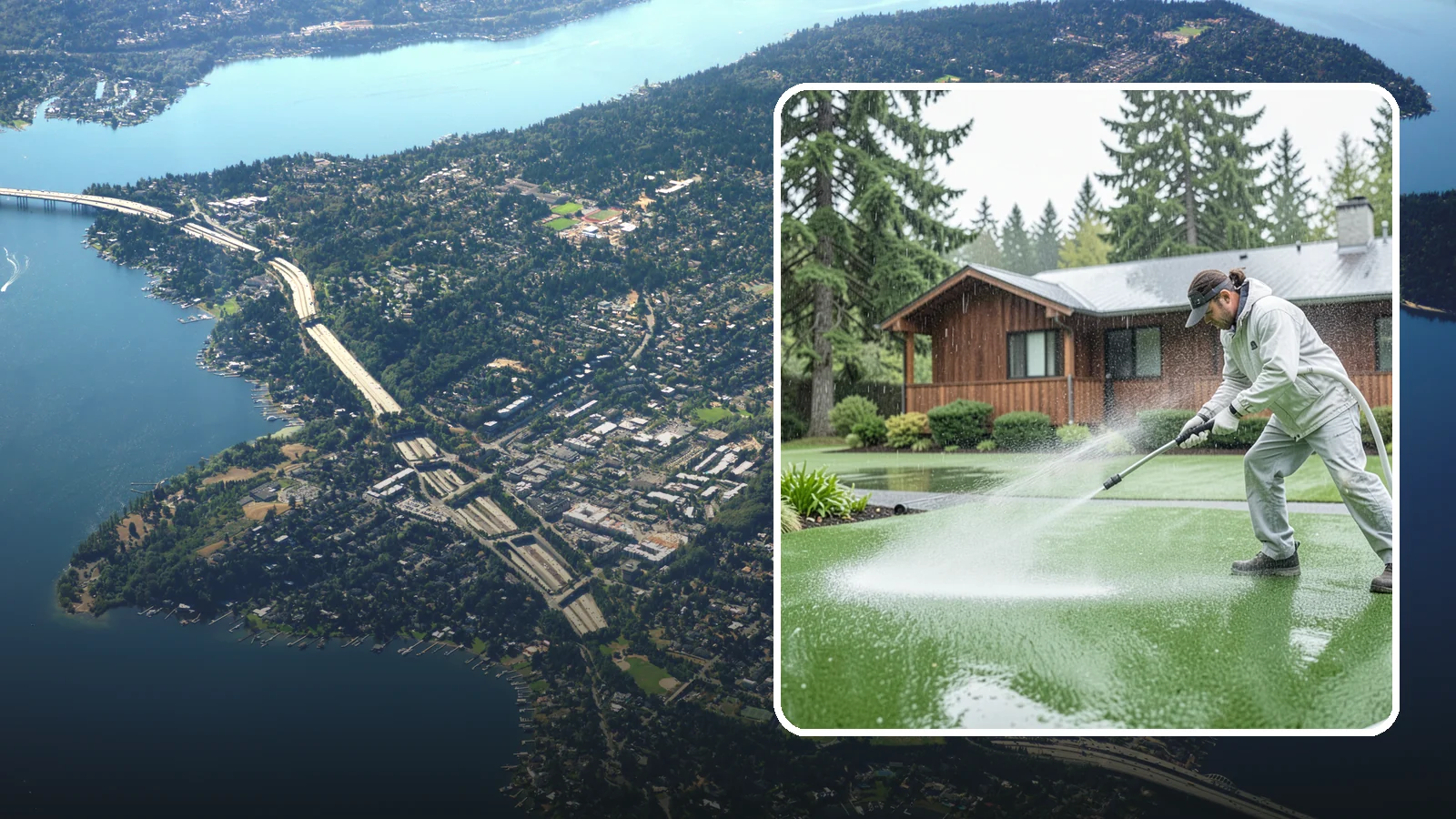 Artificial Turf Cleaning in Mercer Island, King County, WA - We deep-clean artificial turf to flush out the odor, debris, and algae that synthetic lawns trap in a rainy climate.