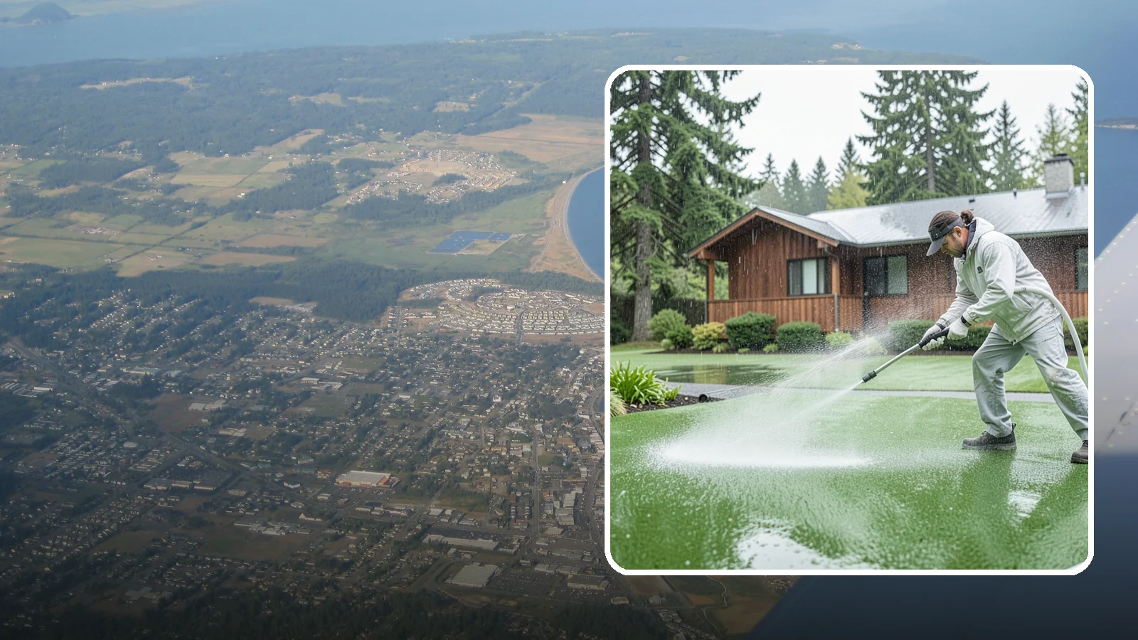 Artificial Turf Cleaning in Oak Harbor, Island County, WA - We deep-clean artificial turf to flush out the odor, debris, and algae that synthetic lawns trap in a rainy climate.