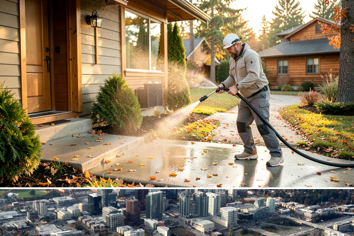 Asphalt Driveway Cleaning in Bellevue, King County, WA - Warm, dry days are best so the porous asphalt can dry fully after cleaning.