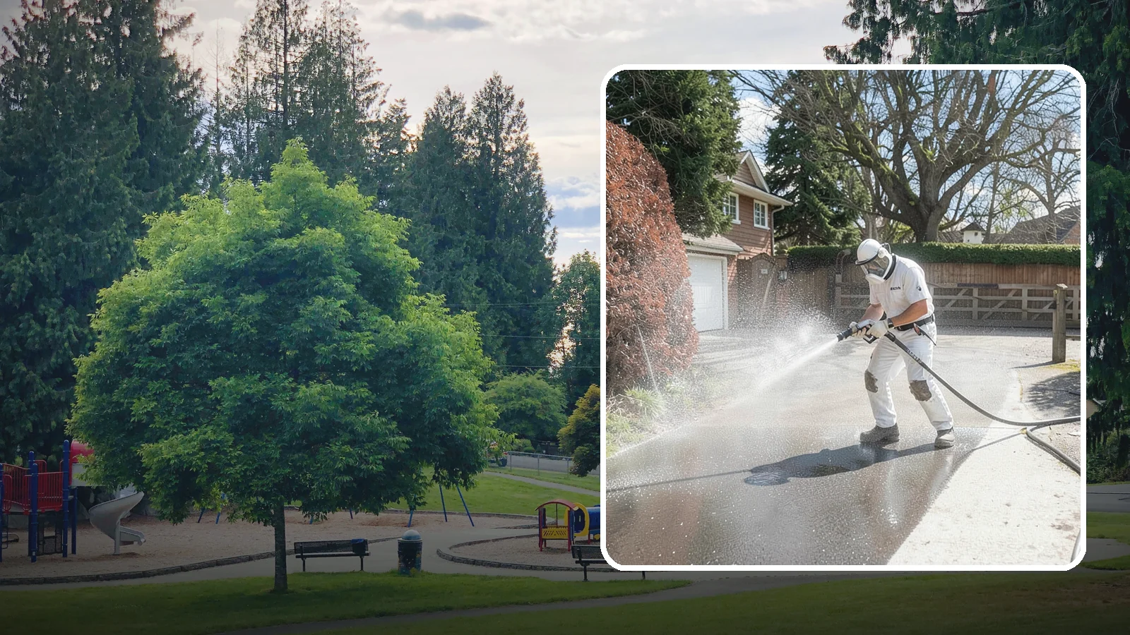 Asphalt Driveway Cleaning in Bonney Lake, Pierce County, WA - Gentle yet effective cleaning for asphalt driveways that removes growth and grime without harming the binder.