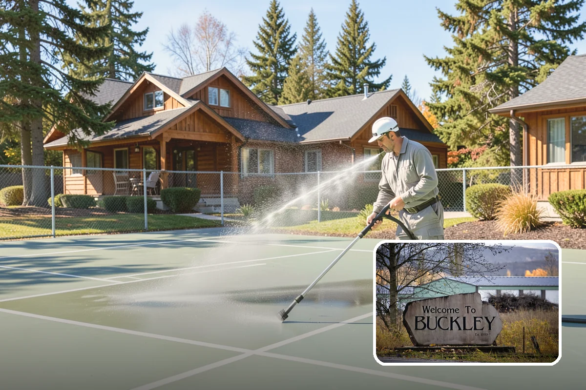 Asphalt Driveway Cleaning in Buckley, Pierce County, WA - Cleans without dislodging asphalt aggregate