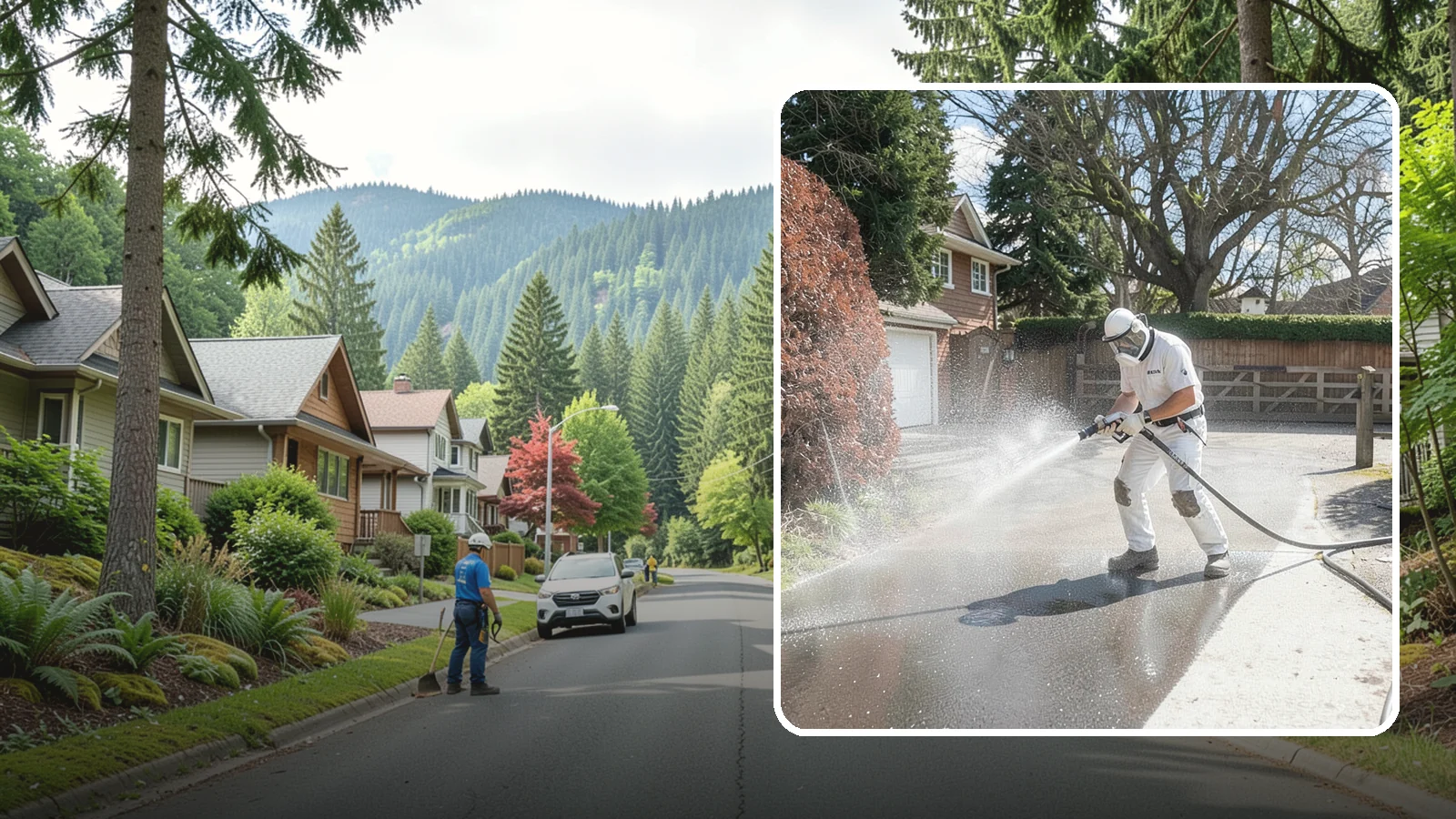 Asphalt Driveway Cleaning in Darrington, Snohomish County, WA - Gentle yet effective cleaning for asphalt driveways that removes growth and grime without harming the binder.