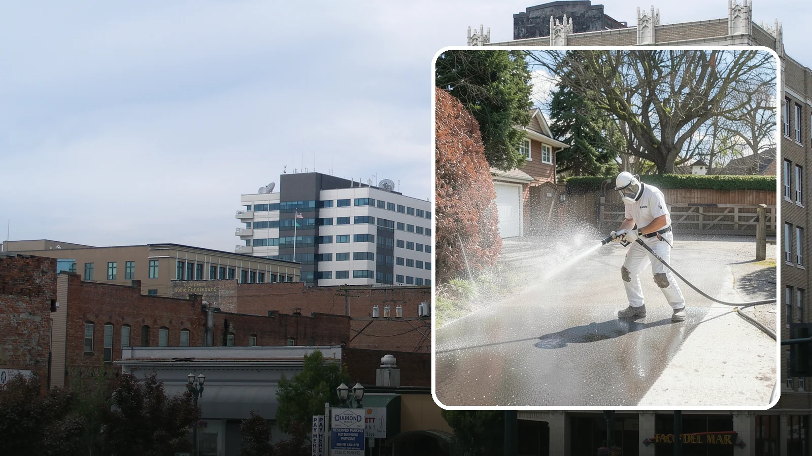 Asphalt Driveway Cleaning in Everett, Snohomish County, WA - Gentle yet effective cleaning for asphalt driveways that removes growth and grime without harming the binder.