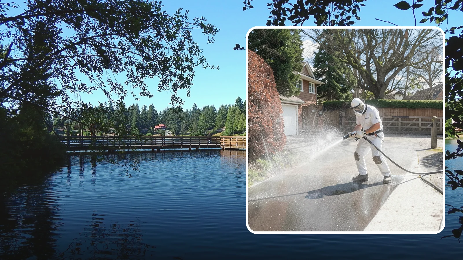 Asphalt Driveway Cleaning in Federal Way, King County, WA - Gentle yet effective cleaning for asphalt driveways that removes growth and grime without harming the binder.