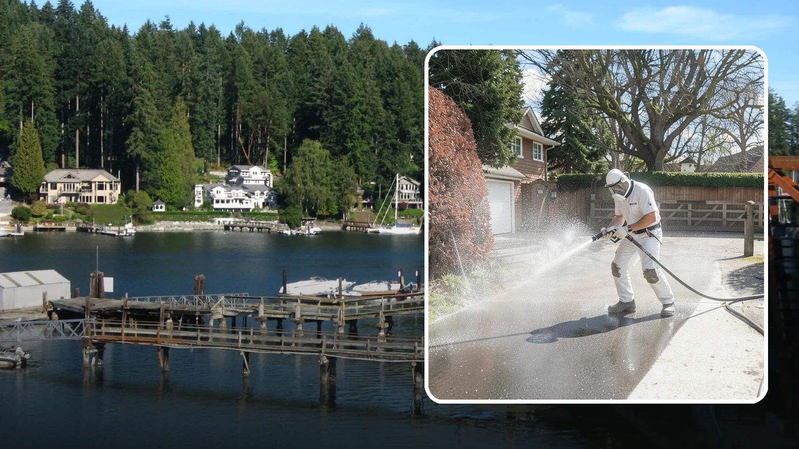 Asphalt Driveway Cleaning in Gig Harbor, Pierce County, WA - Gentle yet effective cleaning for asphalt driveways that removes growth and grime without harming the binder.
