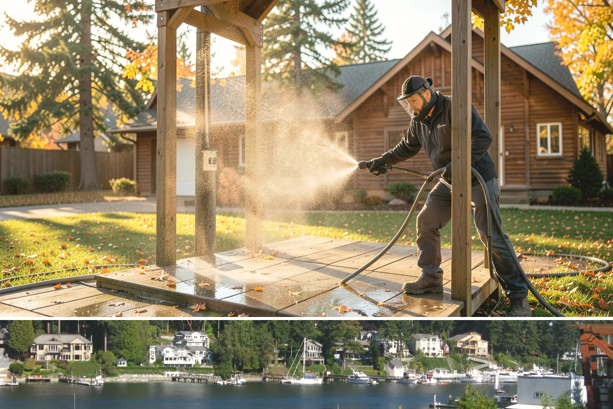 Asphalt Driveway Cleaning in Gig Harbor, Pierce County, WA - Warm, dry days are best so the porous asphalt can dry fully after cleaning.