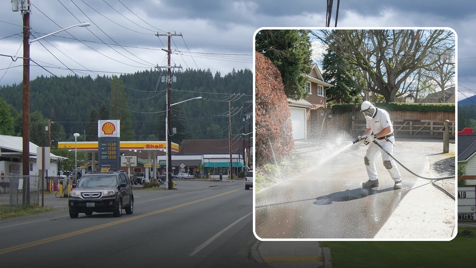 Asphalt Driveway Cleaning in Granite Falls, Snohomish County, WA - Gentle yet effective cleaning for asphalt driveways that removes growth and grime without harming the binder.