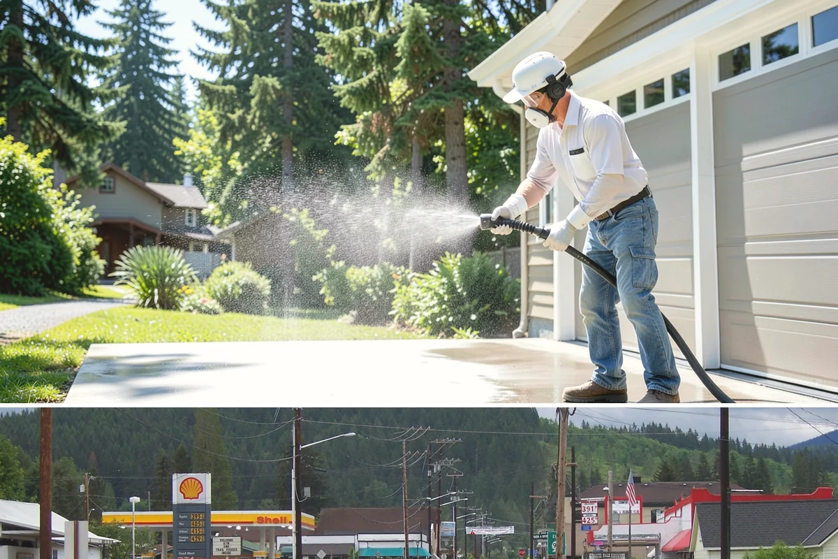 Asphalt Driveway Cleaning in Granite Falls, Snohomish County, WA - Warm, dry days are best so the porous asphalt can dry fully after cleaning.