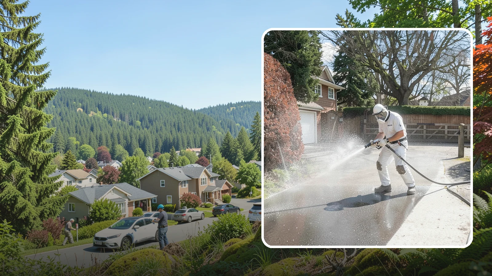 Asphalt Driveway Cleaning in Index, Snohomish County, WA - Gentle yet effective cleaning for asphalt driveways that removes growth and grime without harming the binder.