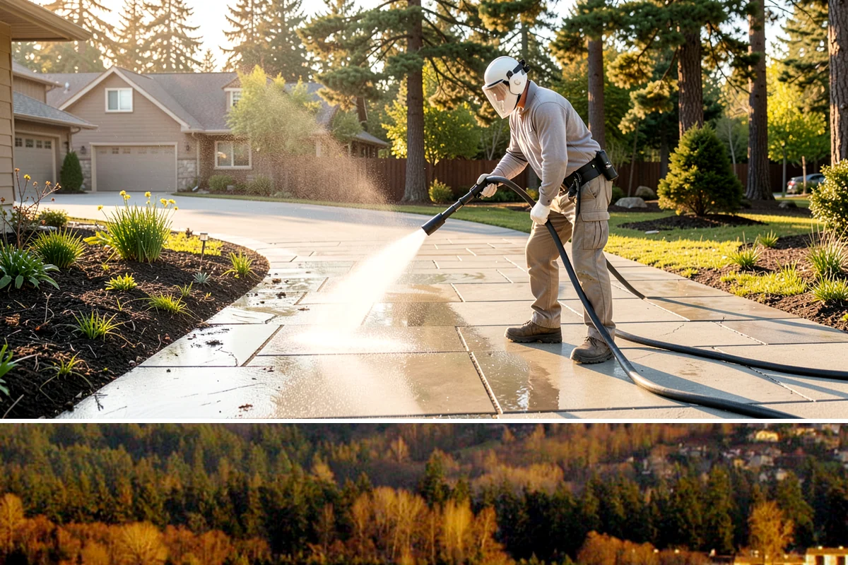 Asphalt Driveway Cleaning in Kenmore, King County, WA - Warm, dry days are best so the porous asphalt can dry fully after cleaning.