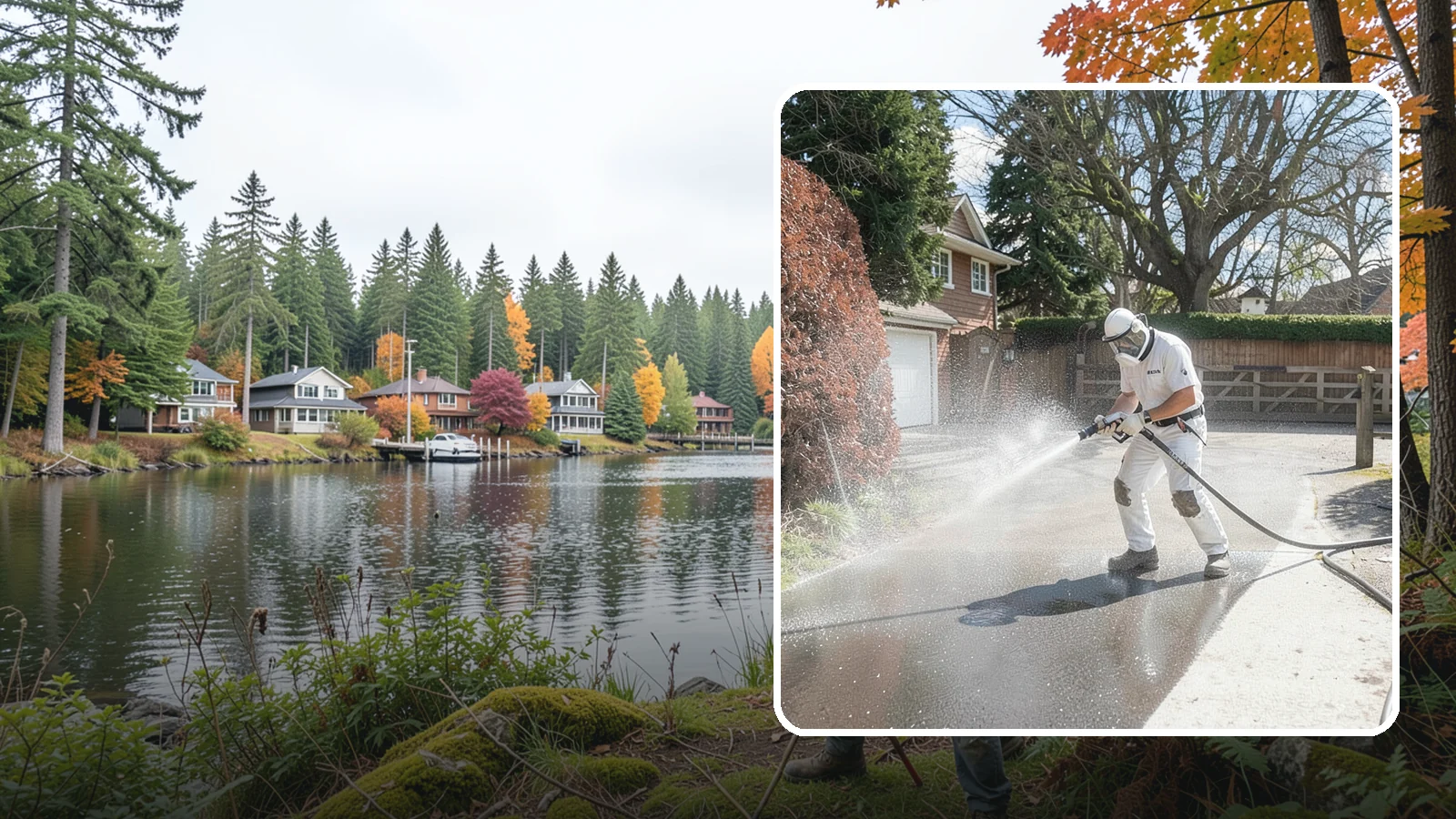 Asphalt Driveway Cleaning in La Conner, Skagit County, WA - Gentle yet effective cleaning for asphalt driveways that removes growth and grime without harming the binder.