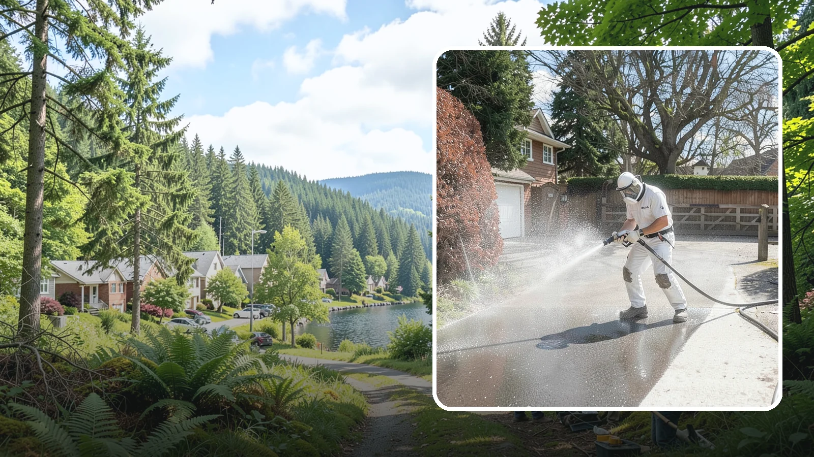 Asphalt Driveway Cleaning in Lake Forest Park, King County, WA - Gentle yet effective cleaning for asphalt driveways that removes growth and grime without harming the binder.