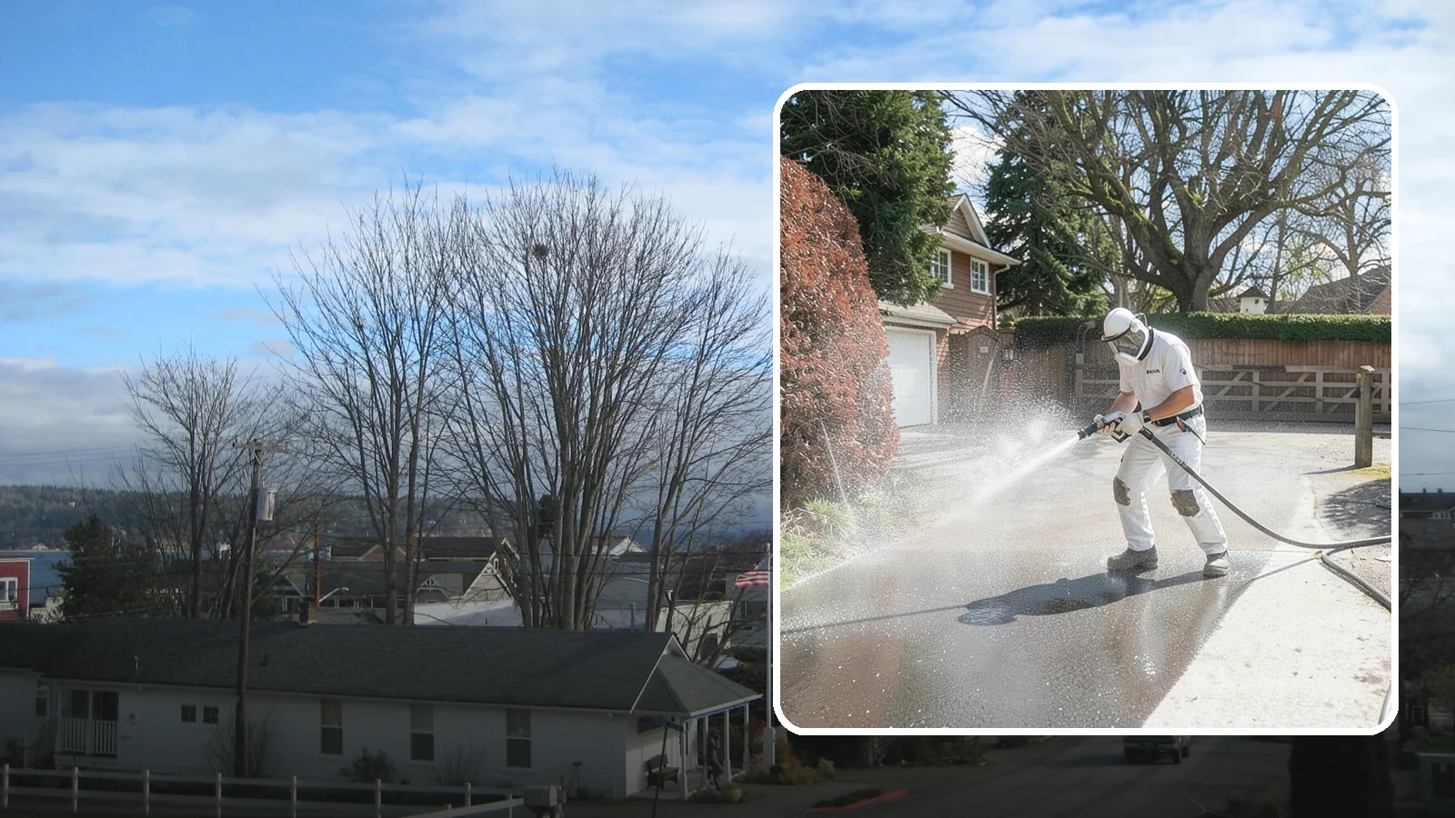 Asphalt Driveway Cleaning in Langley, Island County, WA - Gentle yet effective cleaning for asphalt driveways that removes growth and grime without harming the binder.