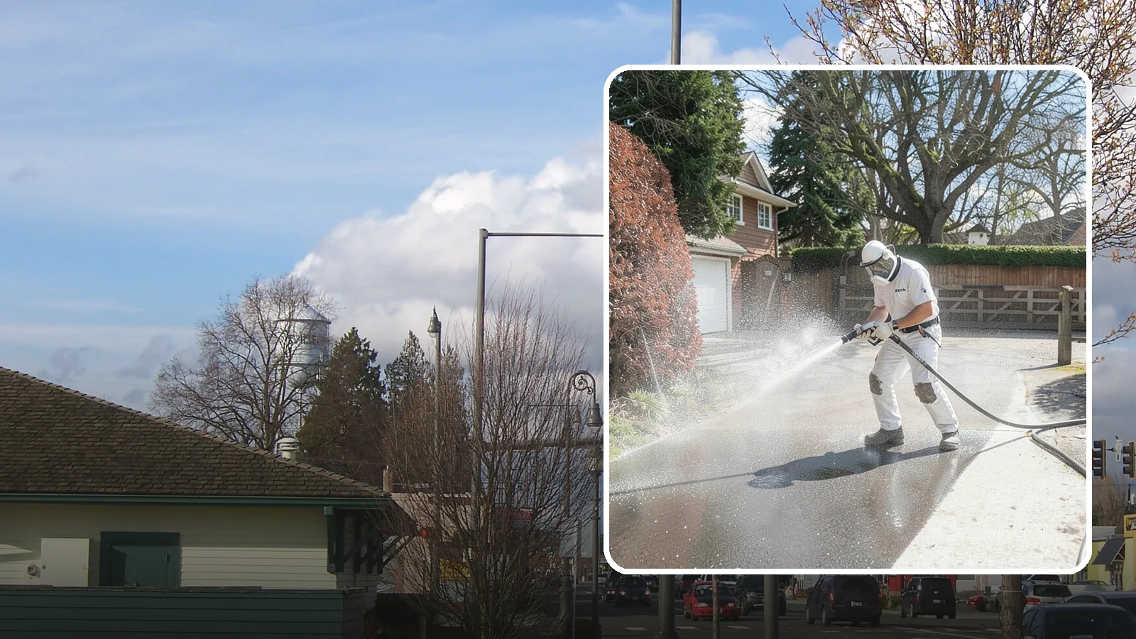 Asphalt Driveway Cleaning in Marysville, Snohomish County, WA - Gentle yet effective cleaning for asphalt driveways that removes growth and grime without harming the binder.