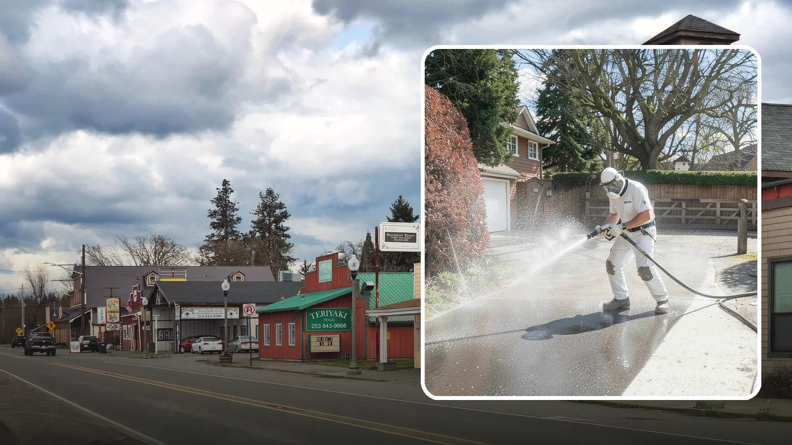 Asphalt Driveway Cleaning in Roy, Pierce County, WA - Gentle yet effective cleaning for asphalt driveways that removes growth and grime without harming the binder.