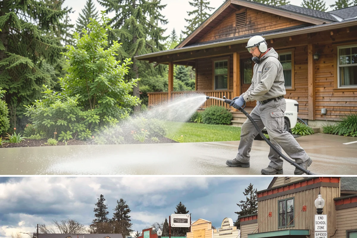 Asphalt Driveway Cleaning in Roy, Pierce County, WA - Warm, dry days are best so the porous asphalt can dry fully after cleaning.