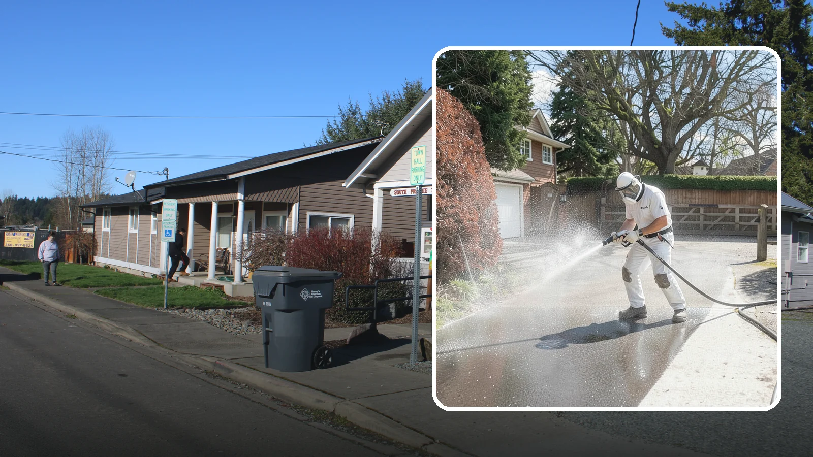 Asphalt Driveway Cleaning in South Prairie, Pierce County, WA - Gentle yet effective cleaning for asphalt driveways that removes growth and grime without harming the binder.