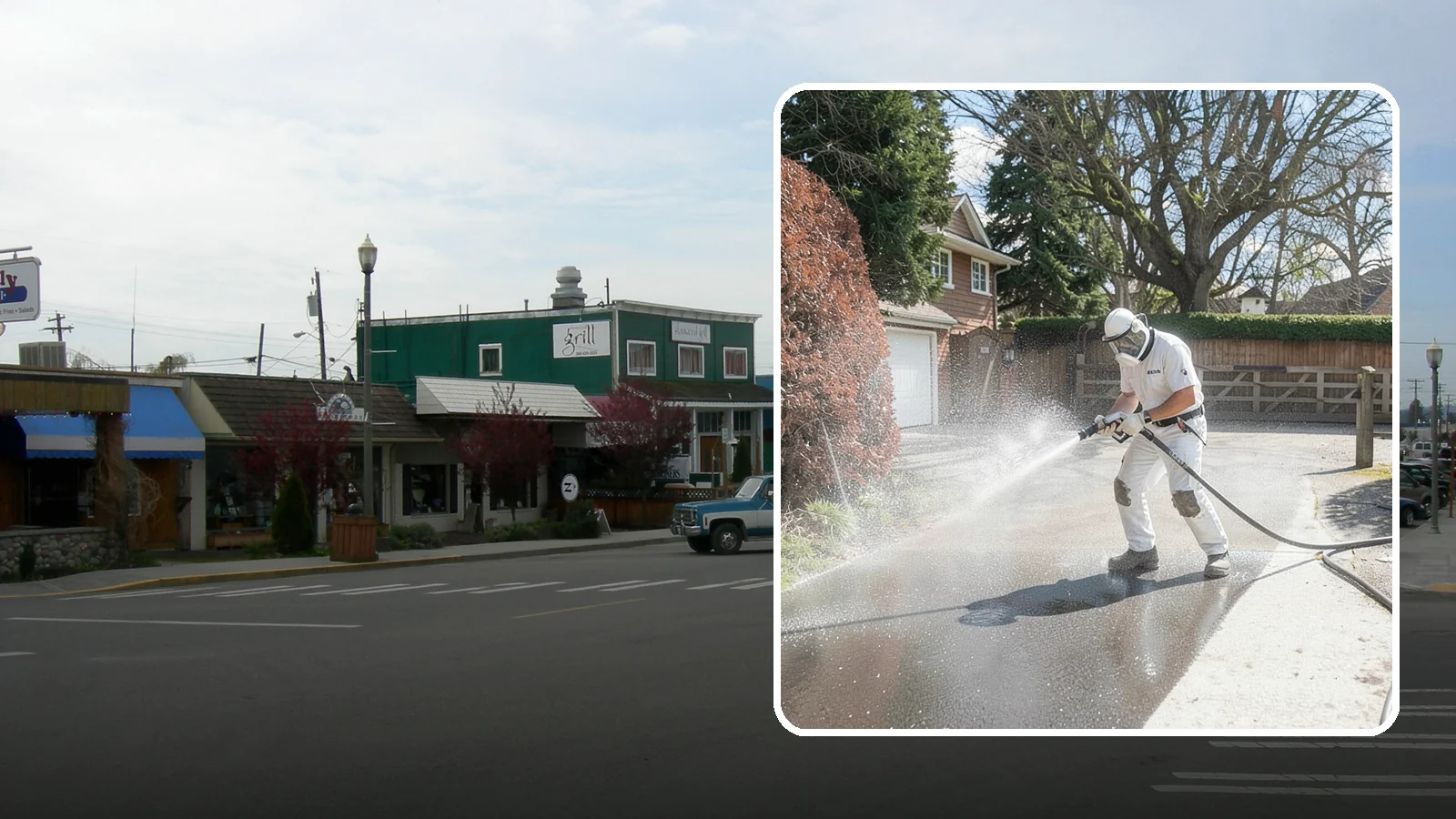 Asphalt Driveway Cleaning in Stanwood, Snohomish County, WA - Gentle yet effective cleaning for asphalt driveways that removes growth and grime without harming the binder.
