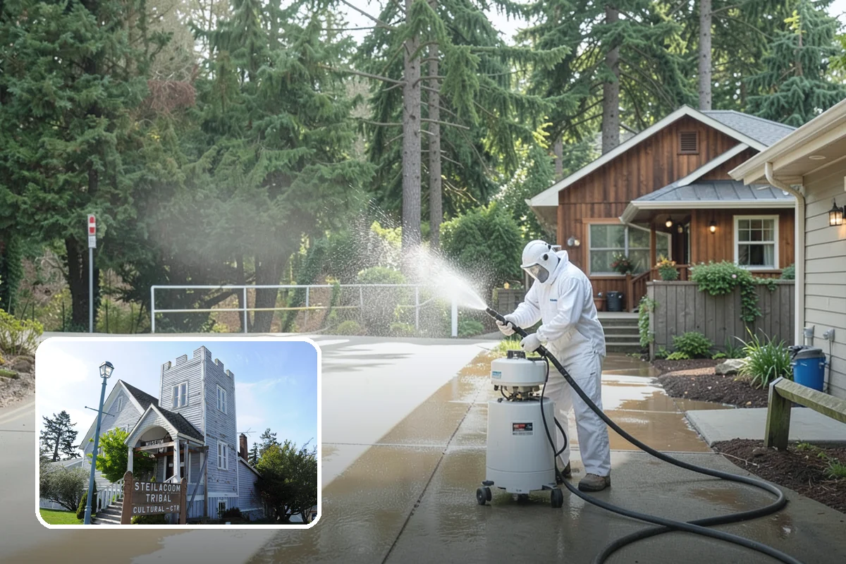 Asphalt Driveway Cleaning in Steilacoom, Pierce County, WA - Cleans without dislodging asphalt aggregate