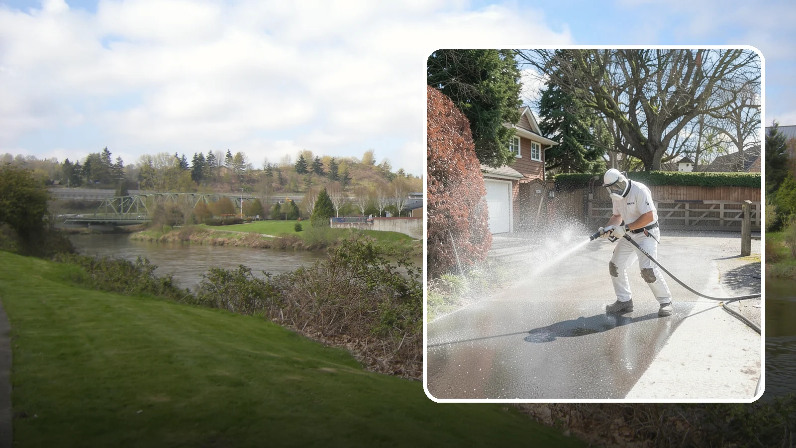 Asphalt Driveway Cleaning in Tukwila, King County, WA - Gentle yet effective cleaning for asphalt driveways that removes growth and grime without harming the binder.