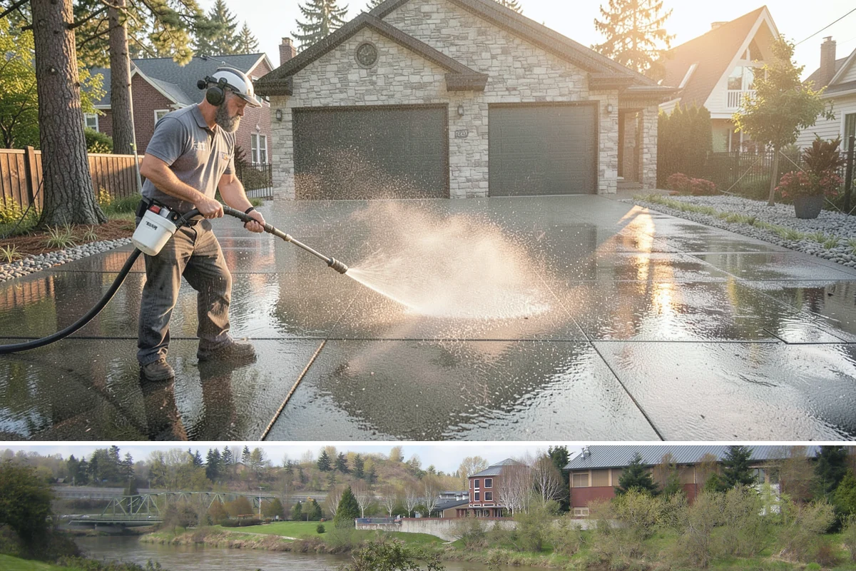 Asphalt Driveway Cleaning in Tukwila, King County, WA - Warm, dry days are best so the porous asphalt can dry fully after cleaning.