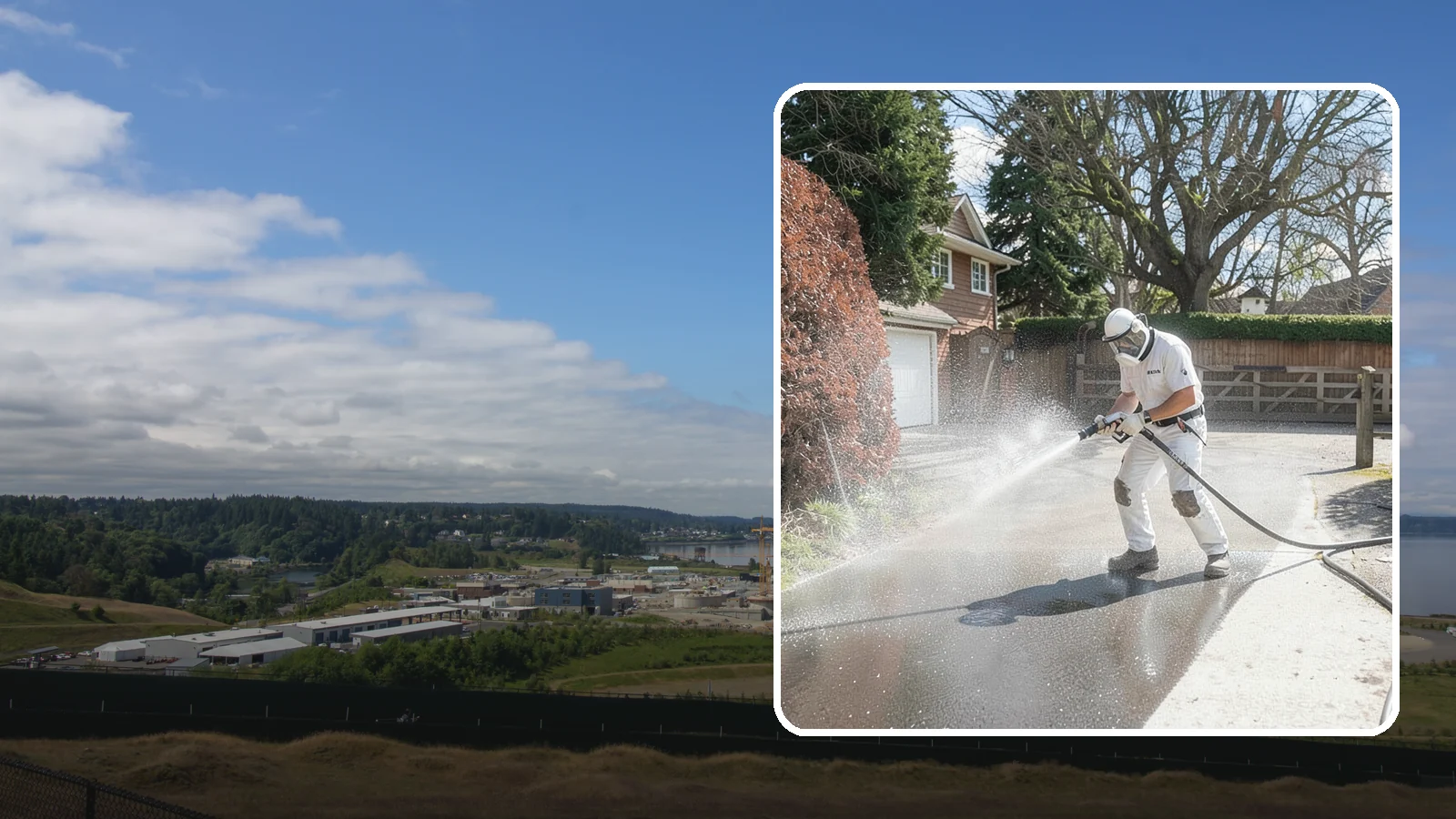 Asphalt Driveway Cleaning in University Place, Pierce County, WA - Gentle yet effective cleaning for asphalt driveways that removes growth and grime without harming the binder.