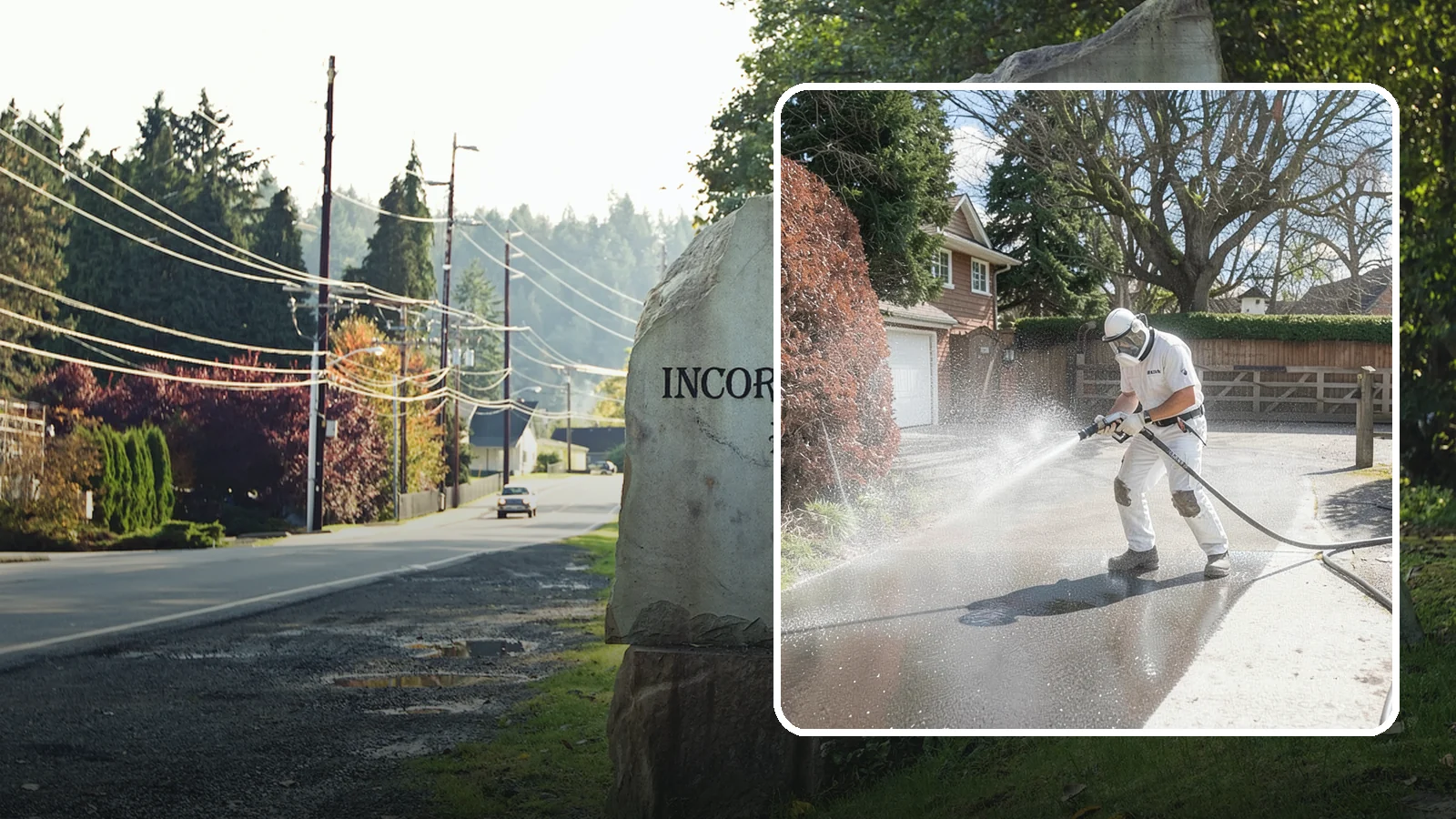 Asphalt Driveway Cleaning in Wilkeson, Pierce County, WA - Gentle yet effective cleaning for asphalt driveways that removes growth and grime without harming the binder.