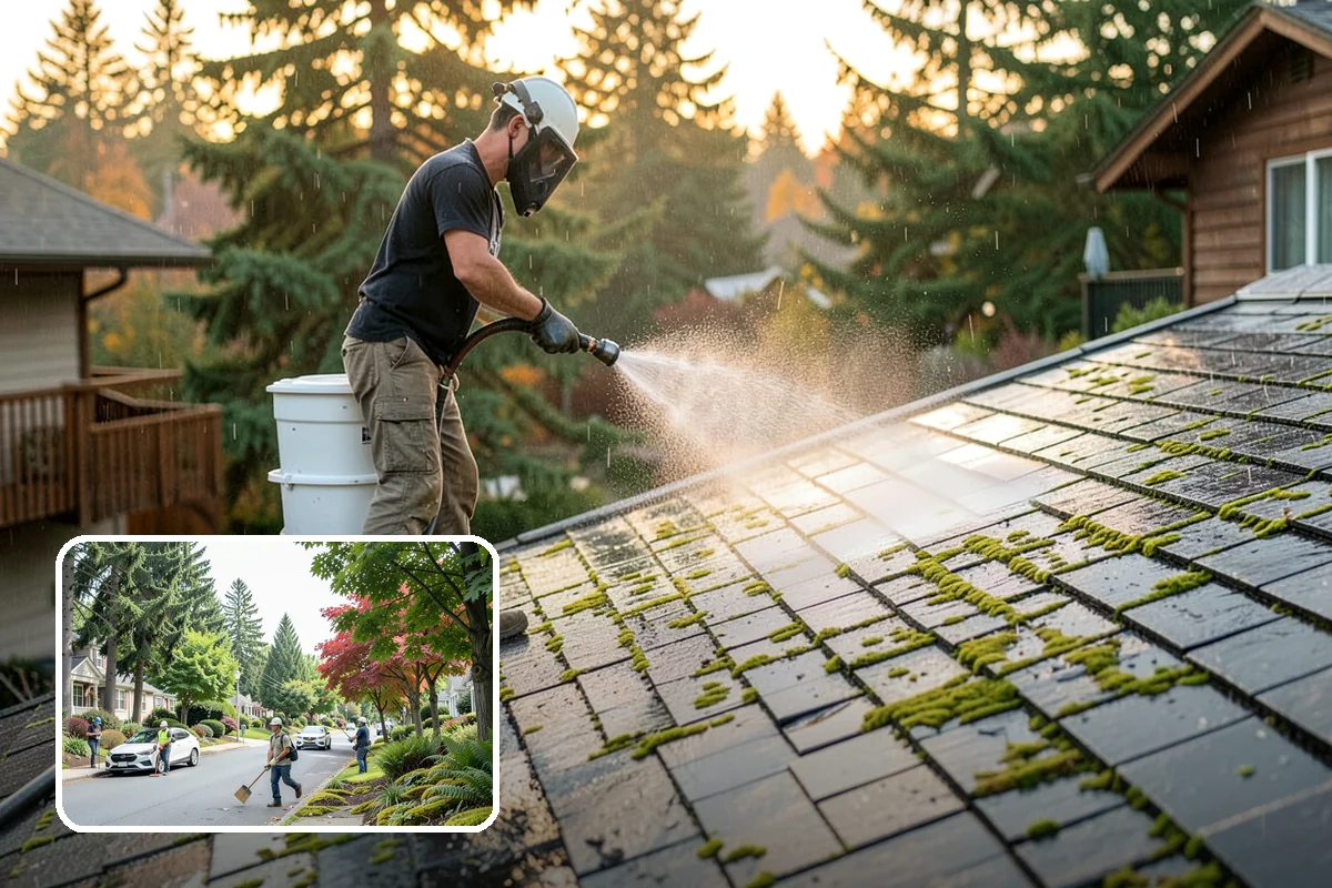 Asphalt Shingle Roof Cleaning in Beaux Arts Village, King County, WA - Eliminates unsightly black streaks and restores an even roof color