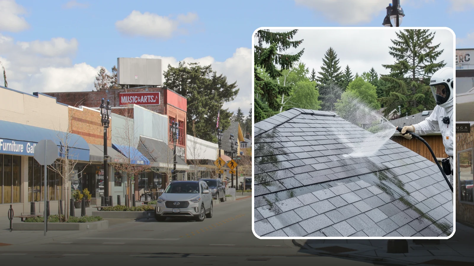 Asphalt Shingle Roof Cleaning in Bothell, King County, WA - Specialized cleaning for asphalt and composition shingle roofs that removes the black streaks common across Washington...