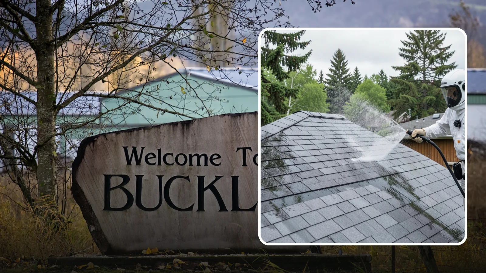 Asphalt Shingle Roof Cleaning in Buckley, Pierce County, WA - Specialized cleaning for asphalt and composition shingle roofs that removes the black streaks common across Washington...