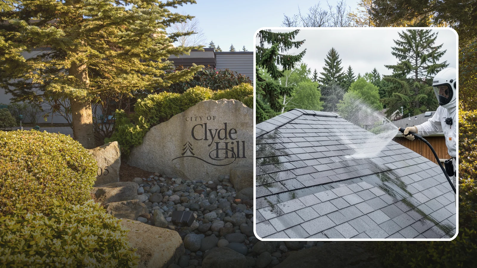 Asphalt Shingle Roof Cleaning in Clyde Hill, King County, WA - Specialized cleaning for asphalt and composition shingle roofs that removes the black streaks common across Washington...