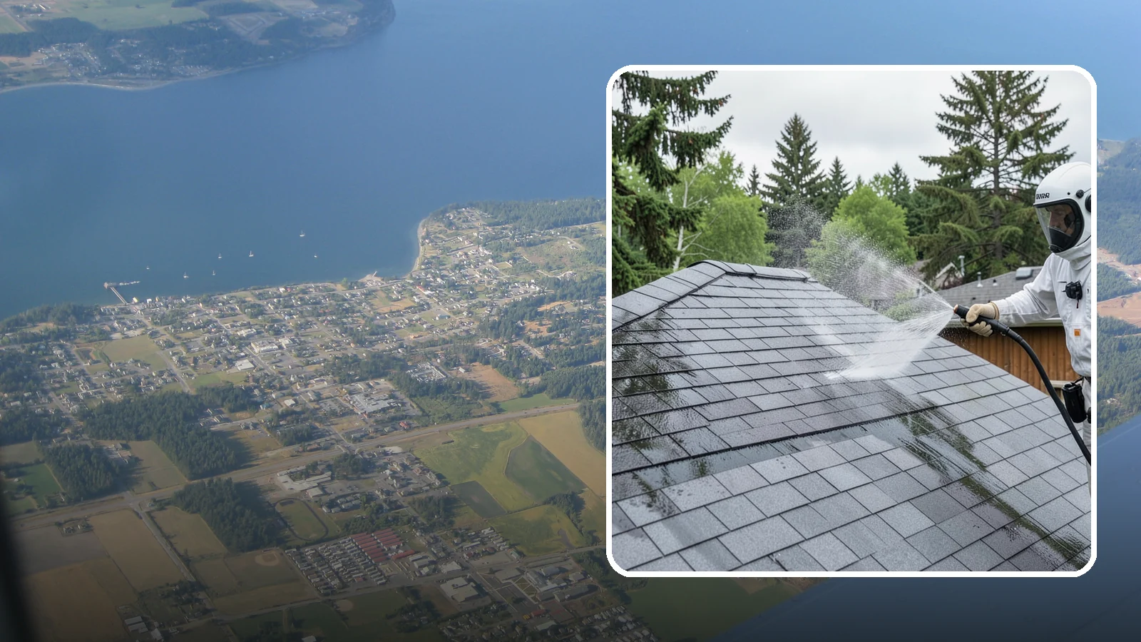 Asphalt Shingle Roof Cleaning in Coupeville, Island County, WA - Specialized cleaning for asphalt and composition shingle roofs that removes the black streaks common across Washington...