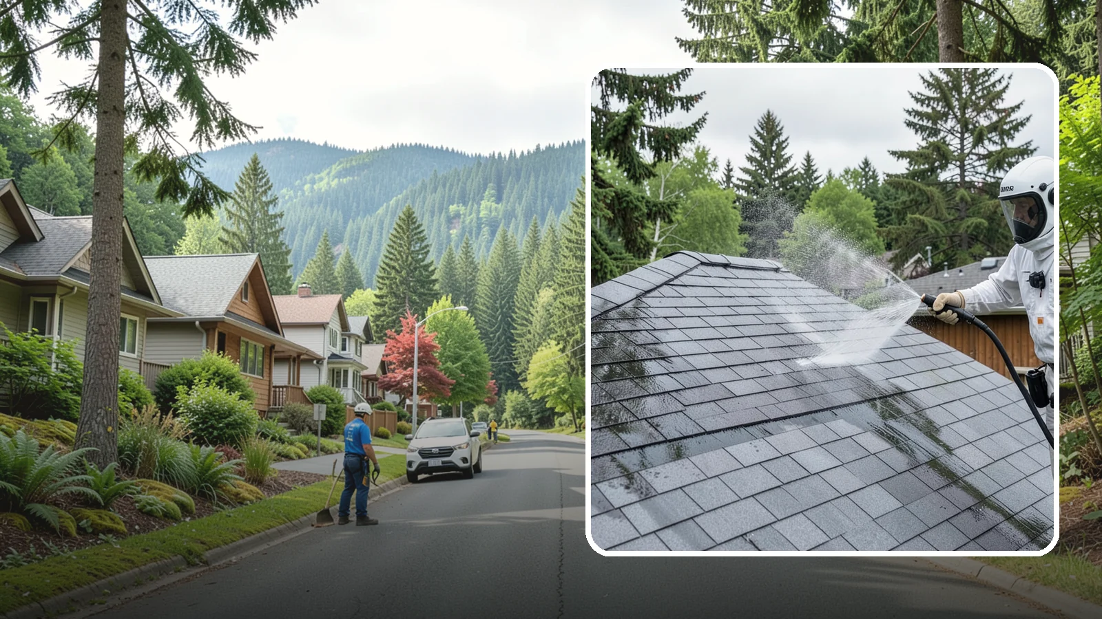 Asphalt Shingle Roof Cleaning in Darrington, Snohomish County, WA - Specialized cleaning for asphalt and composition shingle roofs that removes the black streaks common across Washington...