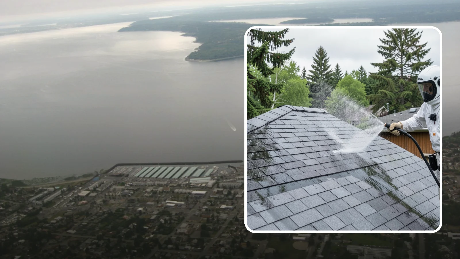 Asphalt Shingle Roof Cleaning in Des Moines, King County, WA - Specialized cleaning for asphalt and composition shingle roofs that removes the black streaks common across Washington...