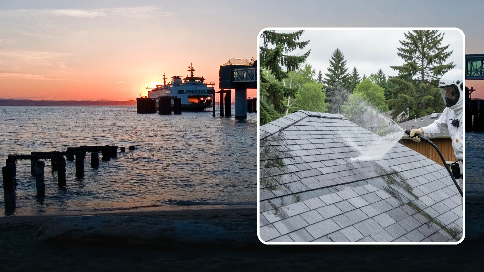 Asphalt Shingle Roof Cleaning in Edmonds, Snohomish County, WA - Specialized cleaning for asphalt and composition shingle roofs that removes the black streaks common across Washington...