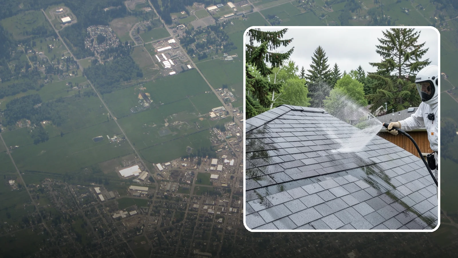 Asphalt Shingle Roof Cleaning in Enumclaw, King County, WA - Specialized cleaning for asphalt and composition shingle roofs that removes the black streaks common across Washington...