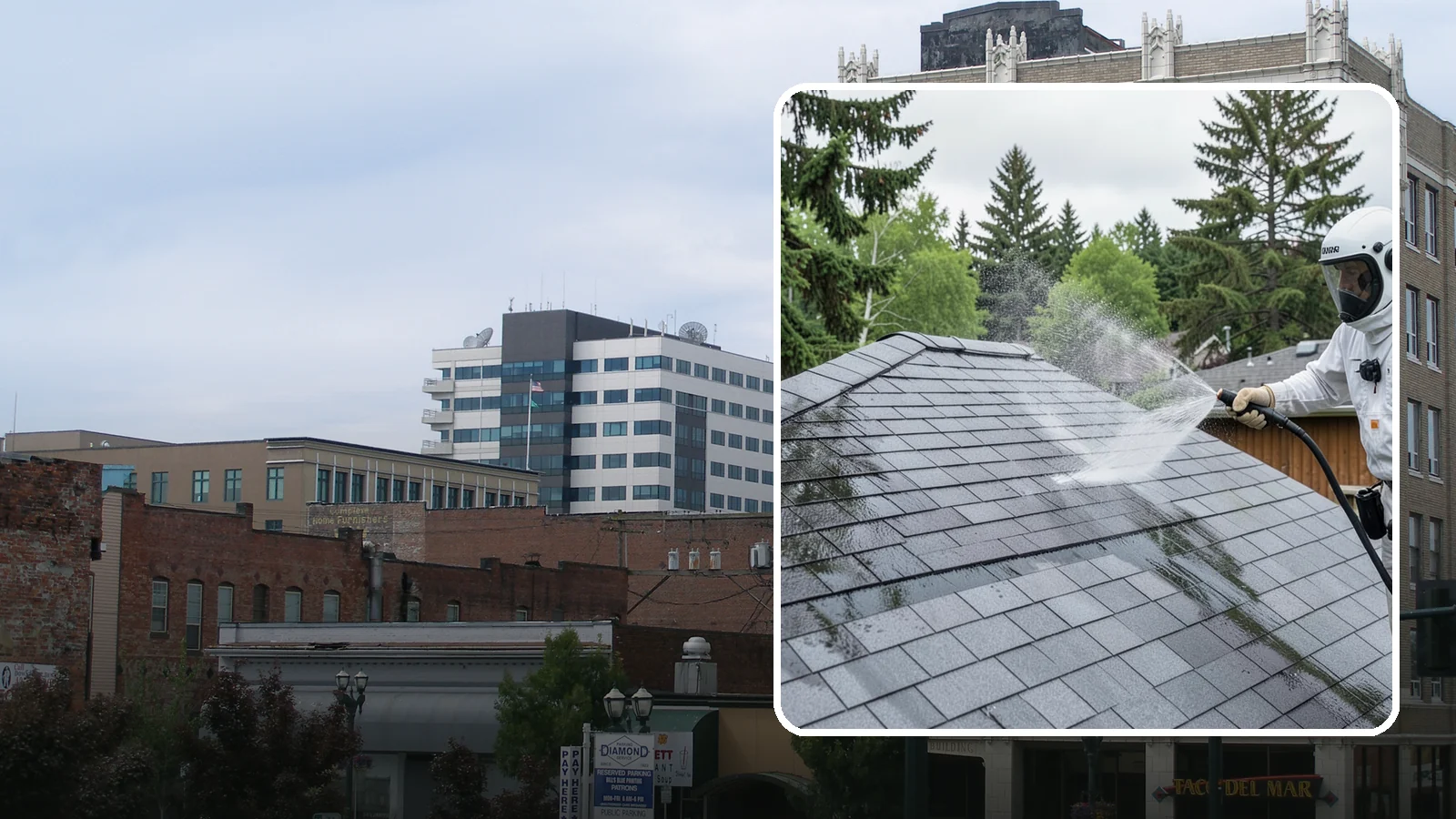 Asphalt Shingle Roof Cleaning in Everett, Snohomish County, WA - Specialized cleaning for asphalt and composition shingle roofs that removes the black streaks common across Washington...