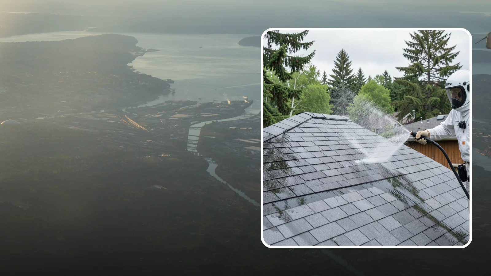 Asphalt Shingle Roof Cleaning in Fife, Pierce County, WA - Specialized cleaning for asphalt and composition shingle roofs that removes the black streaks common across Washington...