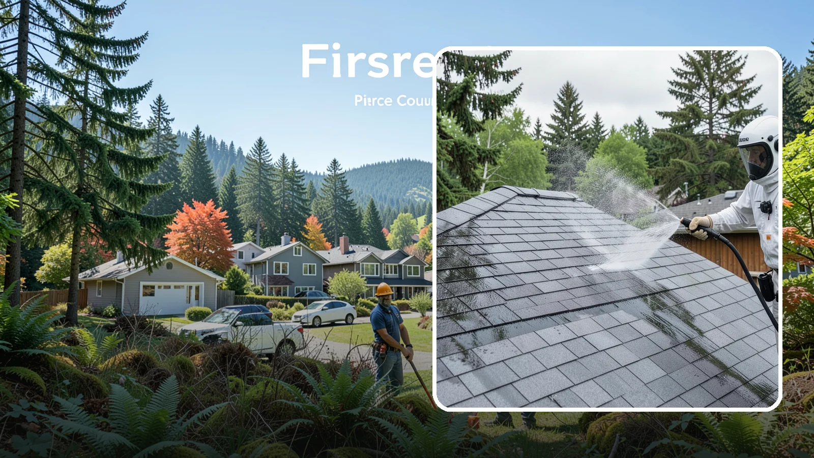 Asphalt Shingle Roof Cleaning in Fircrest, Pierce County, WA - Specialized cleaning for asphalt and composition shingle roofs that removes the black streaks common across Washington...