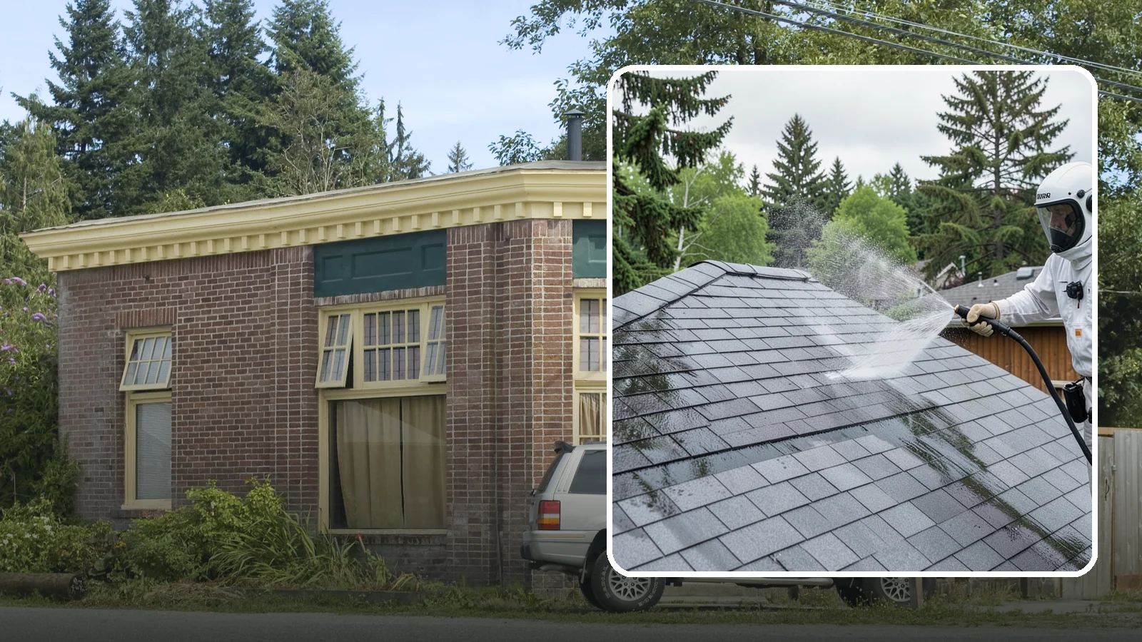 Asphalt Shingle Roof Cleaning in Hamilton, Skagit County, WA - Specialized cleaning for asphalt and composition shingle roofs that removes the black streaks common across Washington...