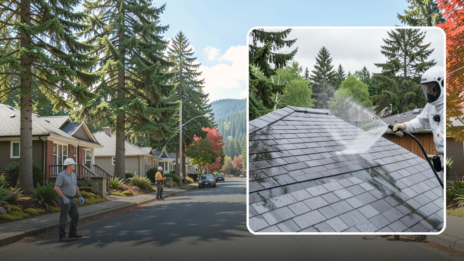 Asphalt Shingle Roof Cleaning in Hunts Point, King County, WA - Specialized cleaning for asphalt and composition shingle roofs that removes the black streaks common across Washington...