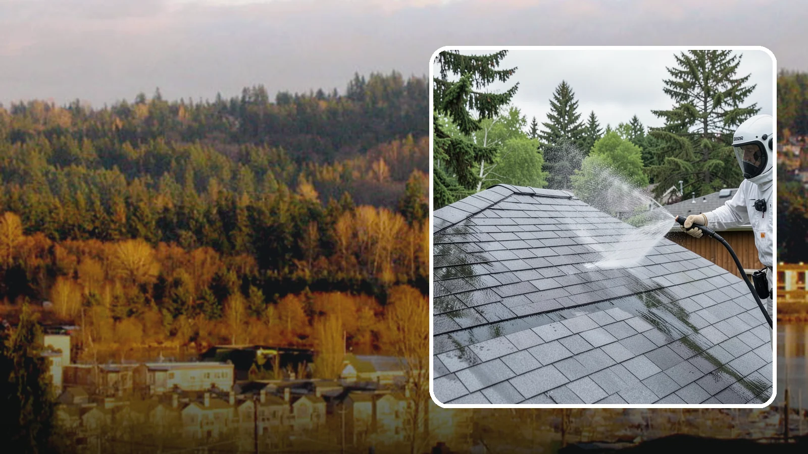 Asphalt Shingle Roof Cleaning in Kenmore, King County, WA - Specialized cleaning for asphalt and composition shingle roofs that removes the black streaks common across Washington...